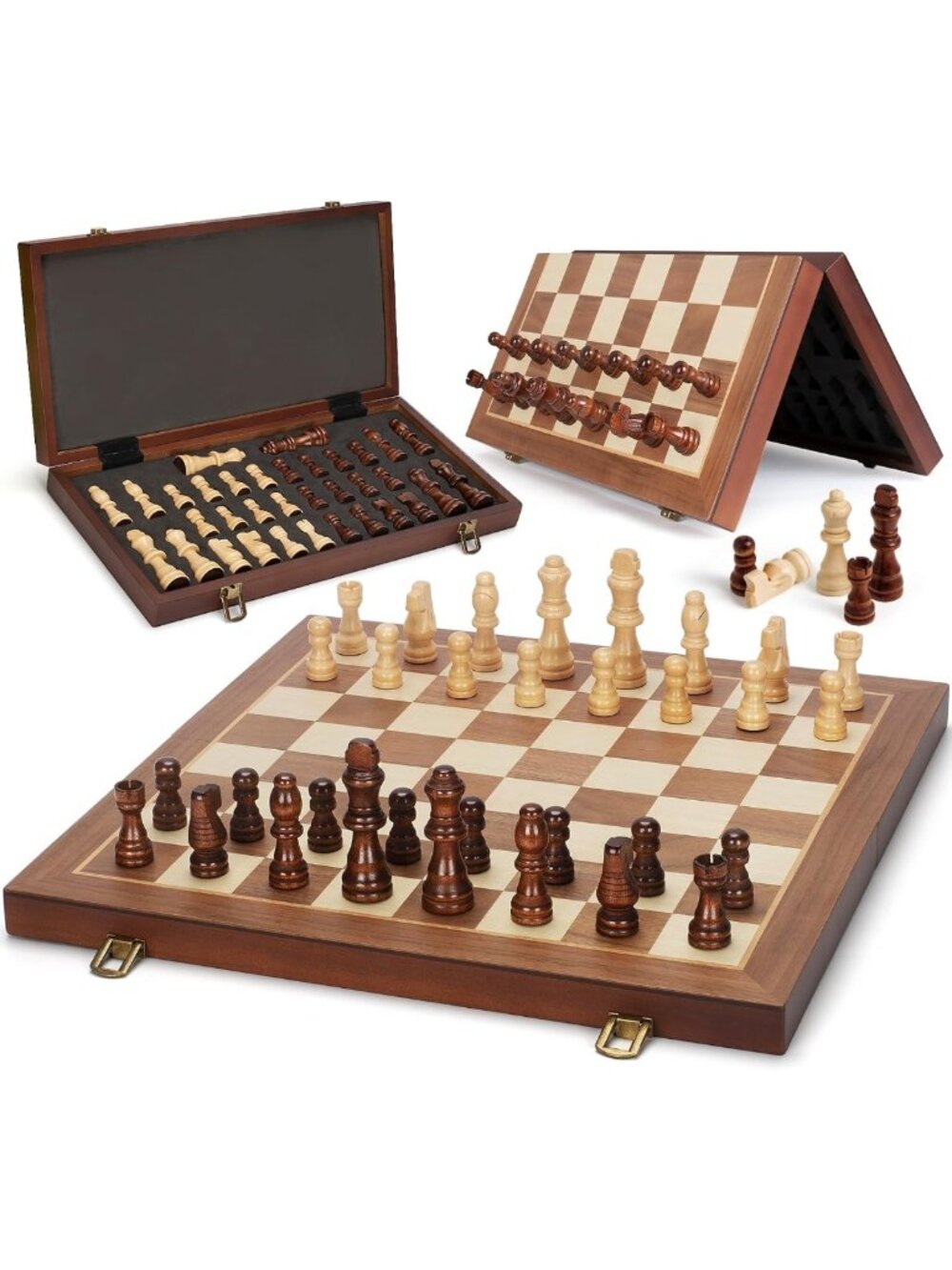 Magnetic Folding Chess Set 15" - Portable Travel Board Game with Extra Queens